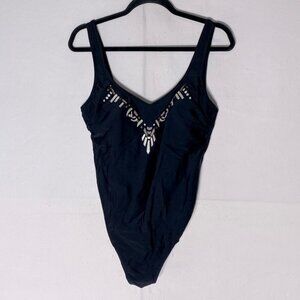 Christina Black One Piece Swimsuit Bathing Suit With Decorated Décolletage 14